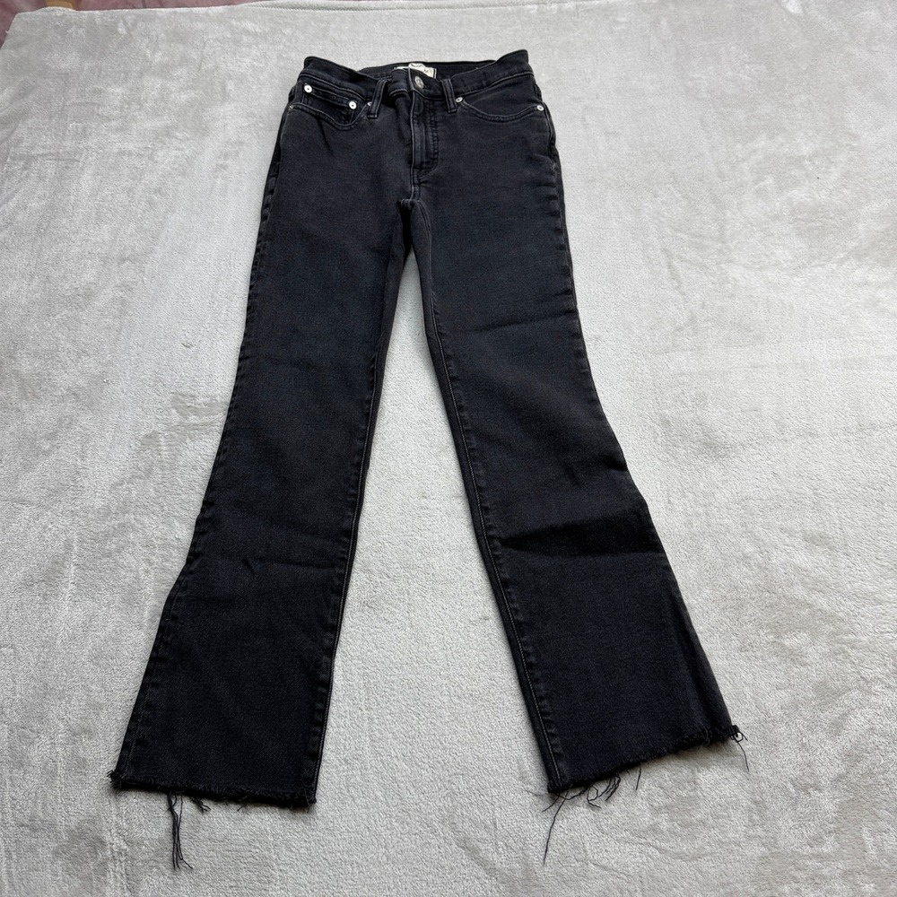 Madewell Kick Out Flare Jeans Women's 25 Tall Black Mid Rise Raw Hem Boho Denim